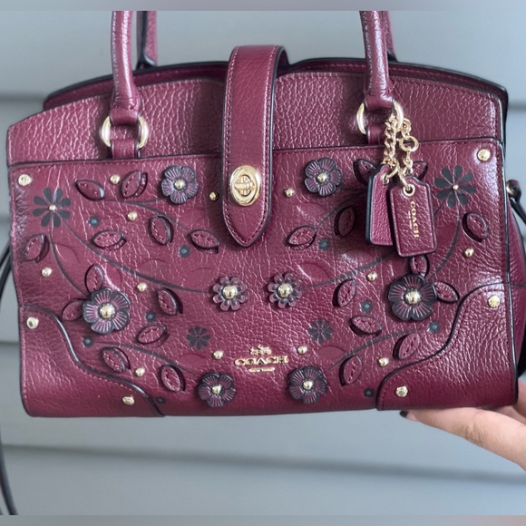⭐️Rare⭐️ Coach Willow Floral Mercer Satchel 24 in grain leather. Burgundy. New! - Picture 10 of 14